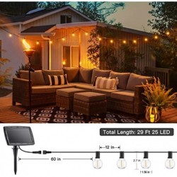 Solar String Outdoor 29 Feet Waterproof Patio LED with 25 Shatterproof Bulbs 4 Modes Hanging Solar Powered for Backyard Garden