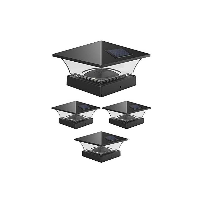 Davinci Classic Solar Outdoor Post Cap - 4x4 5x5 6x6 - LED for Fence Deck Garden or Patio Posts - Slate Black (4 Pack)