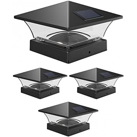 Davinci Classic Solar Outdoor Post Cap - 4x4 5x5 6x6 - LED for Fence Deck Garden or Patio Posts - Slate Black (4 Pack)