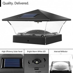 Davinci Classic Solar Outdoor Post Cap - 4x4 5x5 6x6 - LED for Fence Deck Garden or Patio Posts - Slate Black (4 Pack)