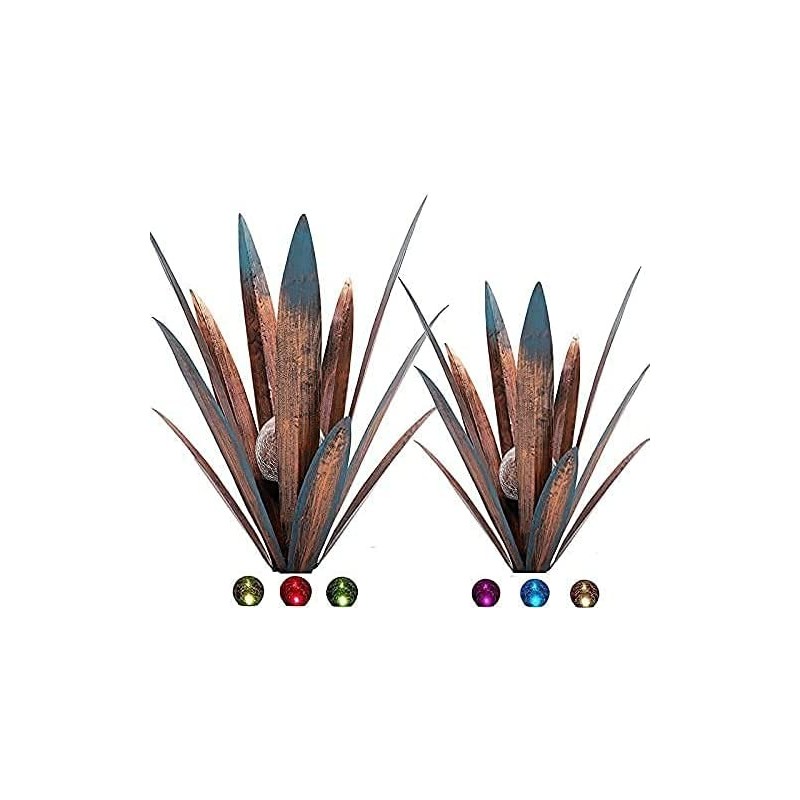 2pcs Tequila Rustic Sculpture Metal Agave Plant Home Decor Rustic Hand Painted Metal Agave Garden Ornaments Outdoor Decor Home