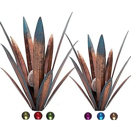 2pcs Tequila Rustic Sculpture Metal Agave Plant Home Decor Rustic Hand Painted Metal Agave Garden Ornaments Outdoor Decor Home