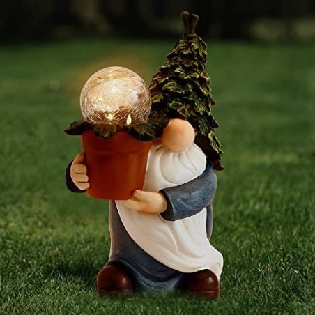 Gnome Garden Statue Outdoor Decor Solar Gnome Gift Carrying Magic Orb Garden Decorations for Yard Lawn Porch Ornament 3.94" x 3