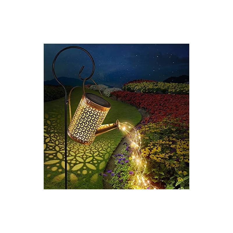 Solar Watering Can with Solar Lanterns Outdoor Hanging Waterproof Garden Decor for Outside Decorative Retro Metal Waterfall Sol