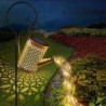Solar Watering Can with Solar Lanterns Outdoor Hanging Waterproof Garden Decor for Outside Decorative Retro Metal Waterfall Sol