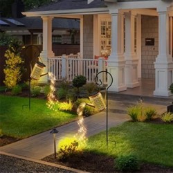 Solar Watering Can with Solar Lanterns Outdoor Hanging Waterproof Garden Decor for Outside Decorative Retro Metal Waterfall Sol