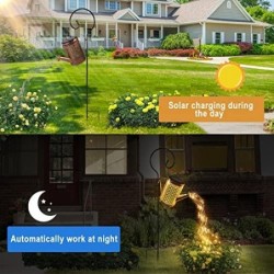 Solar Watering Can with Solar Lanterns Outdoor Hanging Waterproof Garden Decor for Outside Decorative Retro Metal Waterfall Sol