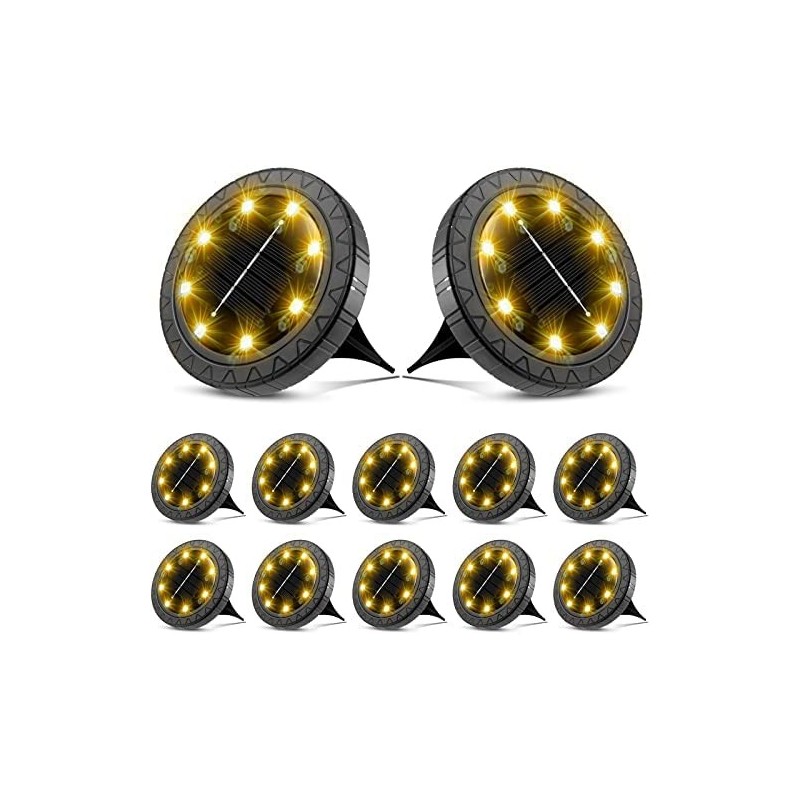 Solar Powered Ground 12 Pack Solar Outdoor Garden IP68 Waterproof LED Solar Disk Solar Landscape Decorative for Walkway Drivewa
