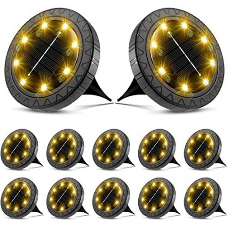 Solar Powered Ground 12 Pack Solar Outdoor Garden IP68 Waterproof LED Solar Disk Solar Landscape Decorative for Walkway Drivewa
