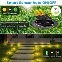 Solar Powered Ground 12 Pack Solar Outdoor Garden IP68 Waterproof LED Solar Disk Solar Landscape Decorative for Walkway Drivewa