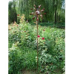 SteadyDoggie Solar Wind Spinner New 75in Jewel Cup Multi-Color Seasonal LED Solar Powered Glass Ball with Kinetic Wind Spinner