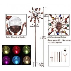 SteadyDoggie Solar Wind Spinner New 75in Jewel Cup Multi-Color Seasonal LED Solar Powered Glass Ball with Kinetic Wind Spinner