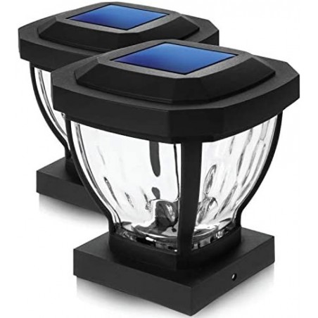 Home Zone Security Solar Post Cap - Decorative Glass LED Outdoor Fits 3.5 x 3.5 in. Post Black (2-Pack)