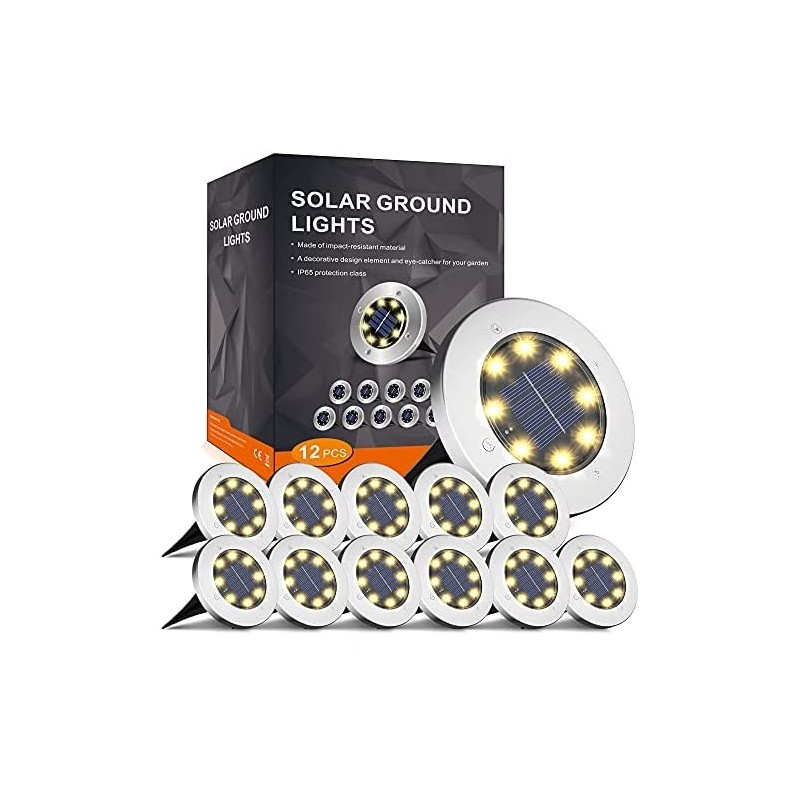 INCX Solar Ground 8 LED Garden Solar PoweredDisk Waterproof In-Ground Outdoor Landscape for Patio Pathway Lawn Yard Deck Drivew