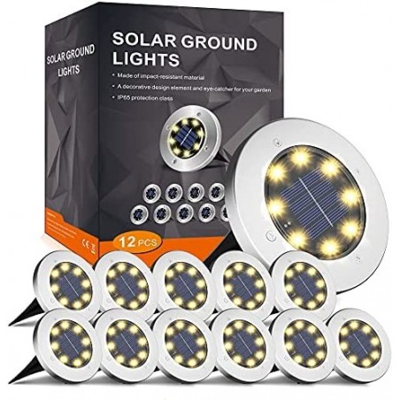 INCX Solar Ground 8 LED Garden Solar PoweredDisk Waterproof In-Ground Outdoor Landscape for Patio Pathway Lawn Yard Deck Drivew