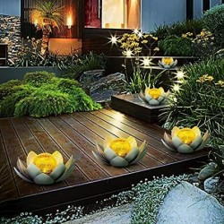 Huaxu Solar Outdoor Garden Decor  Amber Crackle Globe Glass Lotus DecorationWaterproof Gray Metal Flower for PatioLawnWalkwayTa